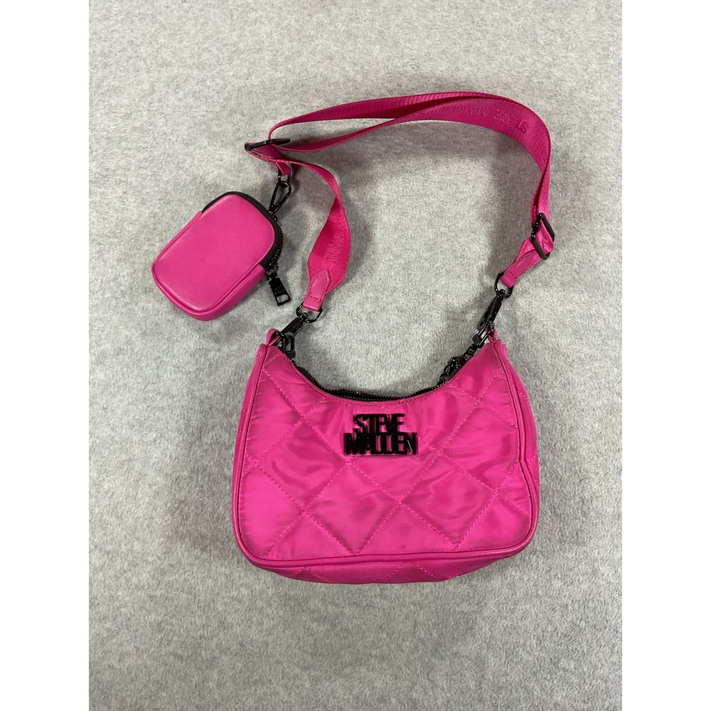 Steve Madden Crossbody Bag Women Small Pink Quilted Nylon Pouch Chain